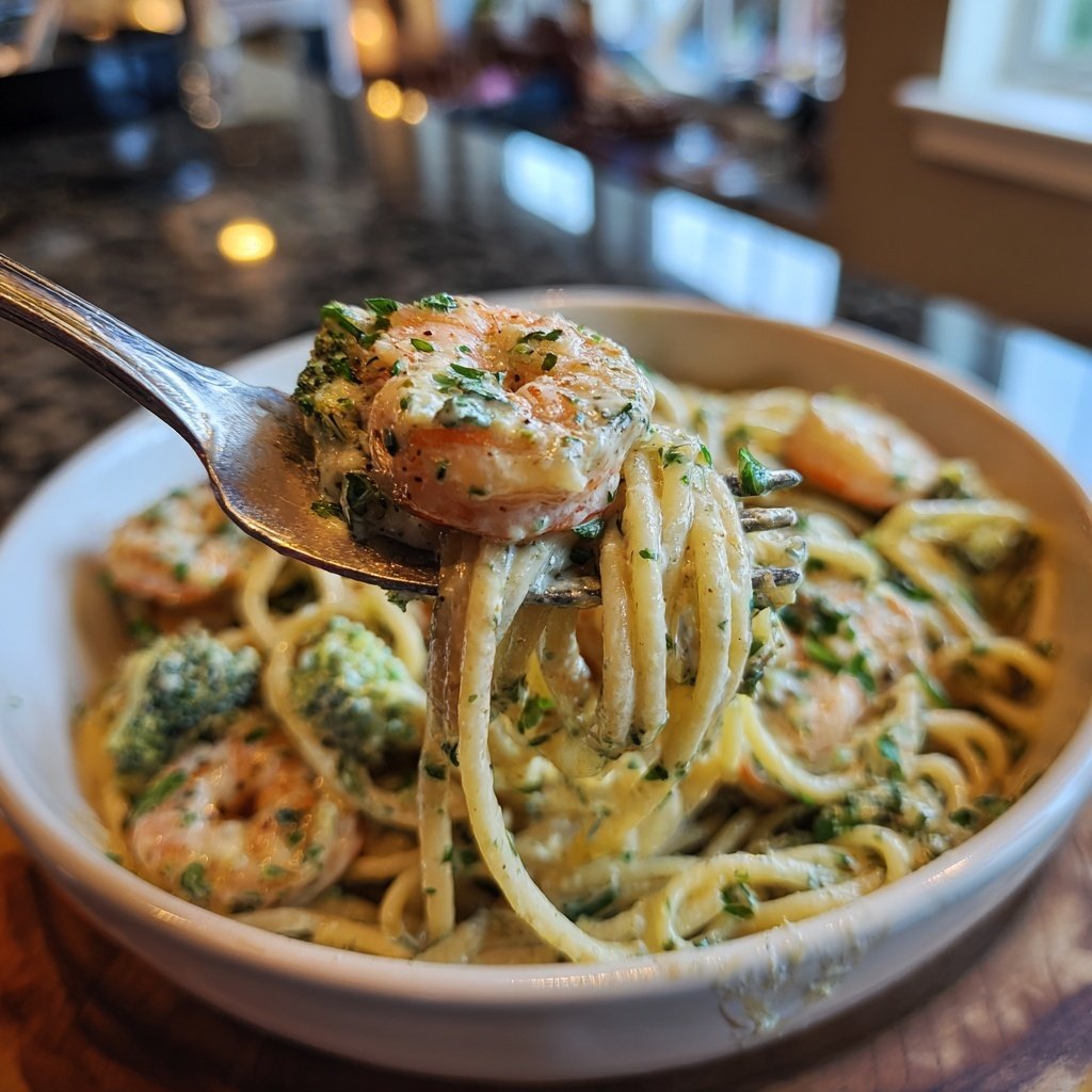 Shrimp And Broccoli Cream Pasta