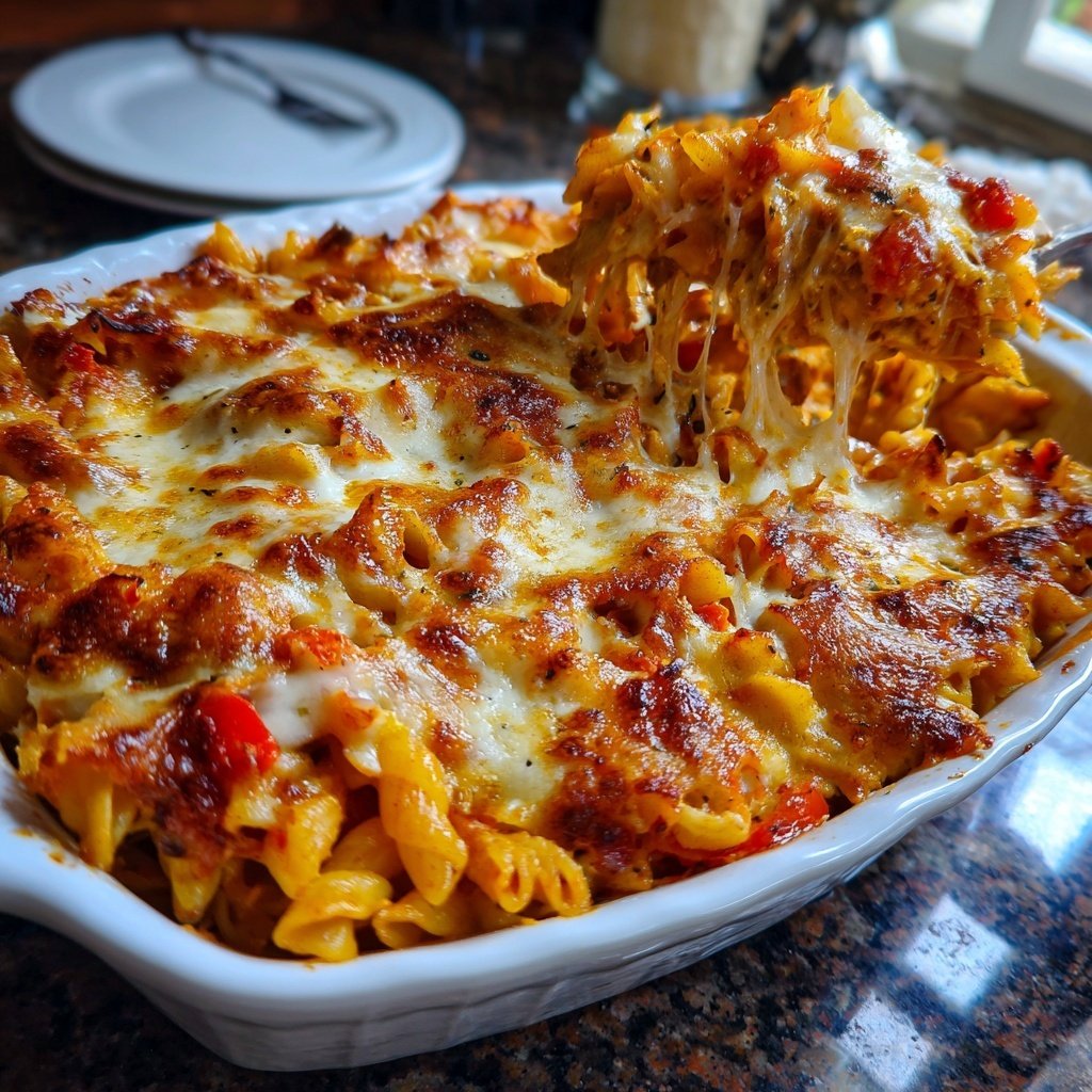 Roasted Red Pepper Veggie Pasta Bake