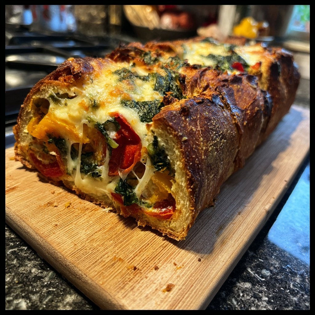 Super Bowl Food Veggie Stuffed Bread Loaf