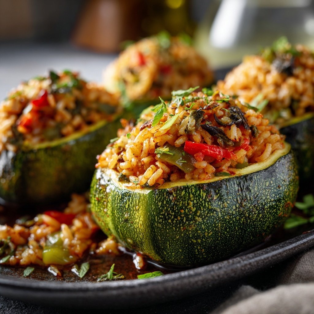 Baked Veggie Rice Stuffed Zucchini